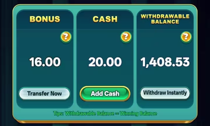 Yono games withdraw instantly option